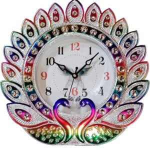 Multicolor peacock designed plastic wall clock for stylish home décor