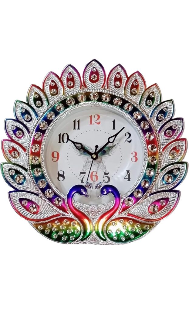 Multicolor peacock designed plastic wall clock for stylish home décor