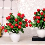 Artificial red cherry plant with premium pot for home décor