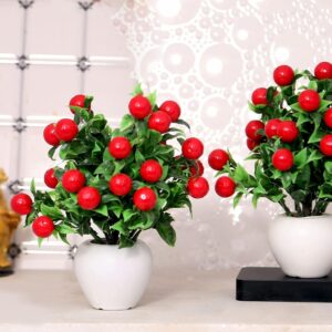 Artificial red cherry plant with premium pot for home décor