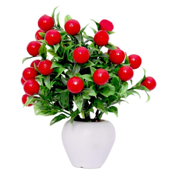 Indoor artificial red cherry plant with premium planter pot