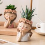 Trendy cute girl resin planter pot for home styling