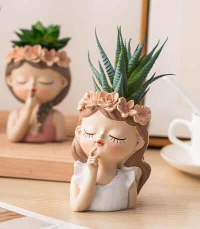 Trendy cute girl resin planter pot for home styling