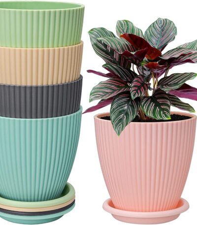 Plastic Round Flower Pot with Tray for Indoor and Outdoor Plants
