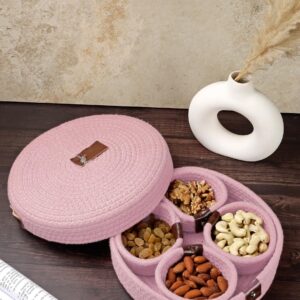 Pink solid cotton multipurpose organiser with lid for home storage