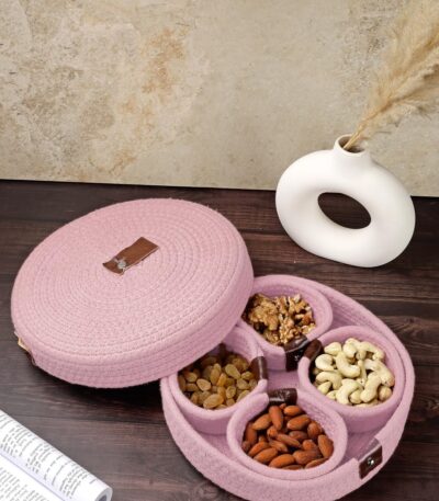 Pink solid cotton multipurpose organiser with lid for home storage