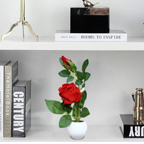 Faux red rose flower pot for bedroom and office desk décor