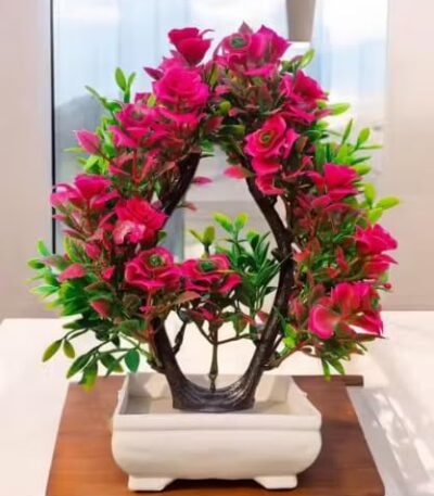 Artificial rose plant with pot for home decorative flower