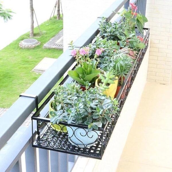 Decorative Metal Balcony Railing Planter Box for Outdoor Gardening