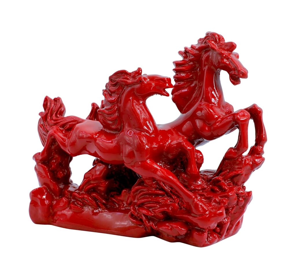 artistic two red horses running statue for living room decor