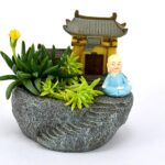 Decorative resin monk planter pot for indoor succulent plants