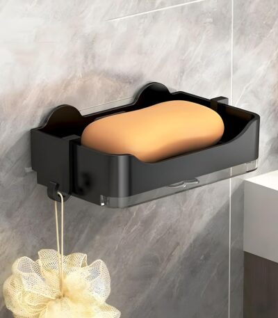 Plastic self adhesive bathroom soap holder with drainage tray wall mounted