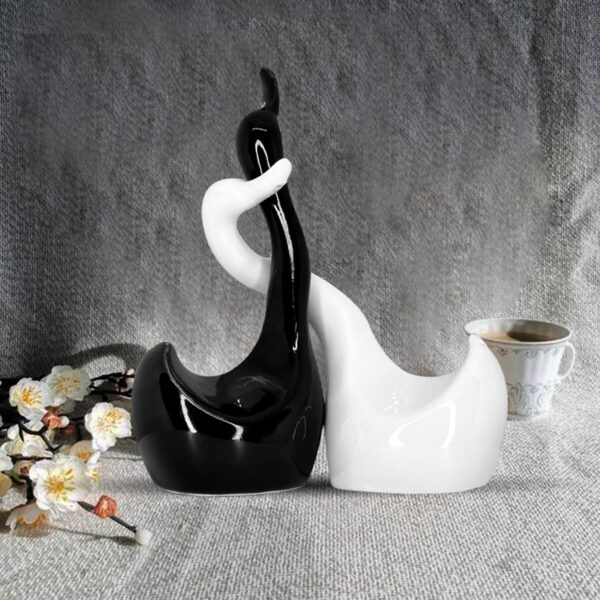 Ceramic swan pair figurine with premium glossy finish