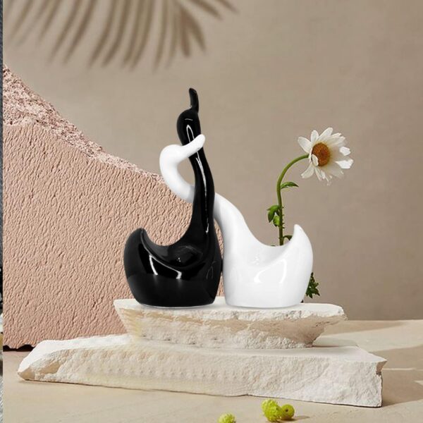 Stylish ceramic swan couple sculpture