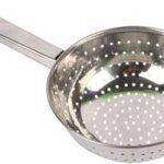 Stainless steel handheld poha chalni strainer with perforated bowl for washing flattened rice