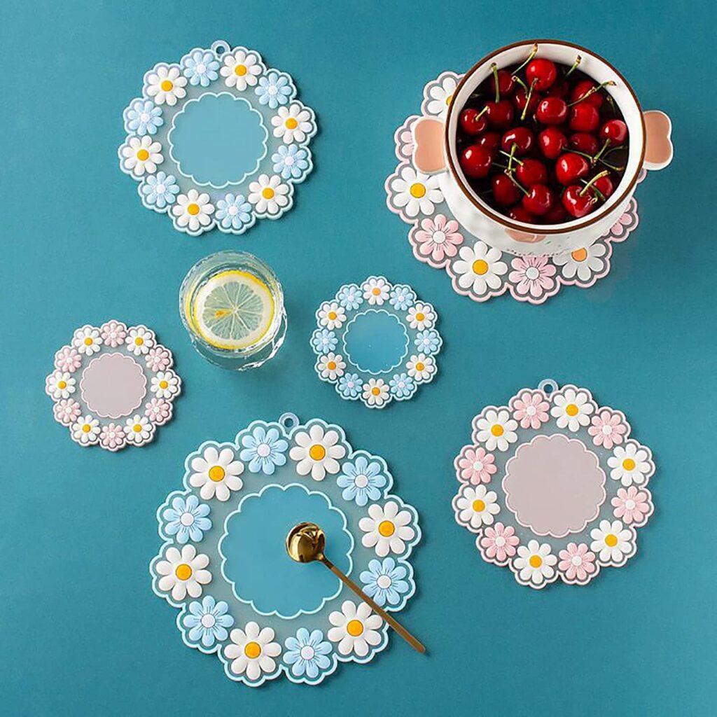 Round Cherry Blossom Non-Slip Silicone Coasters for Hot & Cold Drinks
