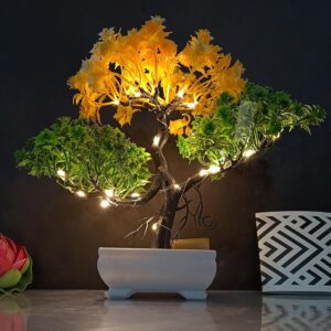 Small Potted Artificial Plant Tree with LED Light for Home Decor