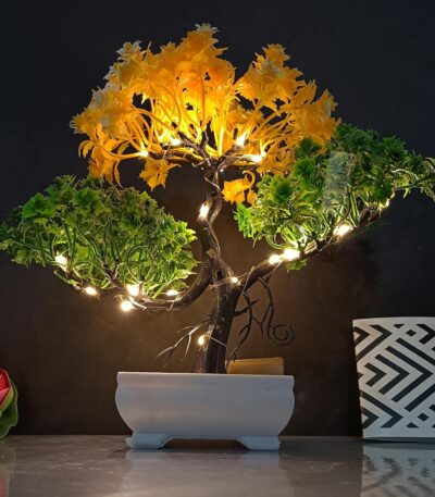 Small Potted Artificial Plant Tree with LED Light for Home Decor