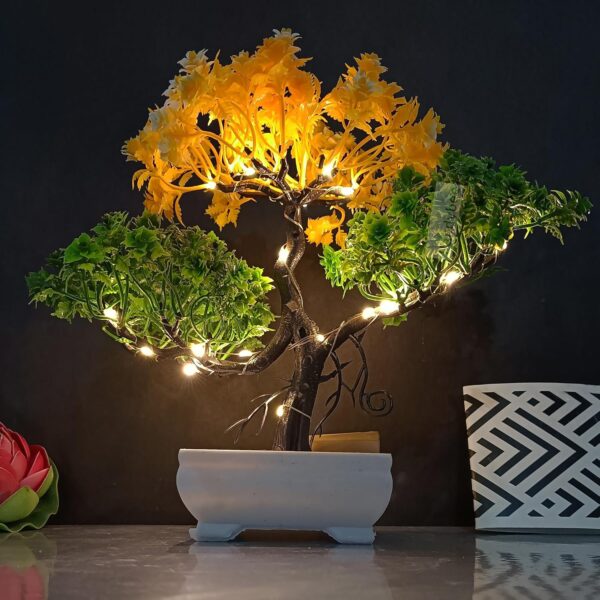 Small Potted Artificial Plant Tree with LED Light for Home Decor