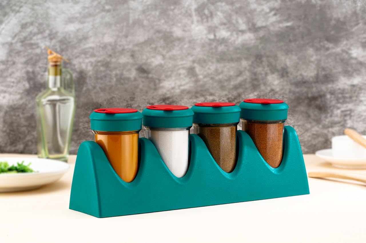 Salt and Pepper Shaker Set with Stand – Tabletop Organizer Salt pepper shaker set with stand for clean and neat dining