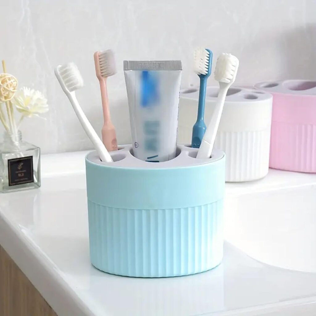 Strong bathroom toothbrush holder with stable base for daily use