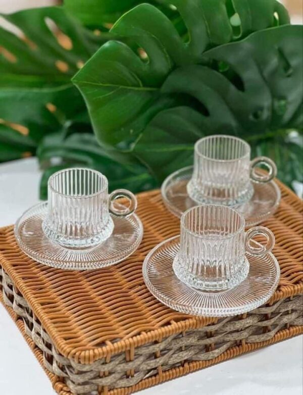 Designer glass tea cups set for modern kitchen and dining table