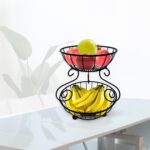 Double layer metal storage basket for fruits and vegetables