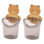 Teddy bear wall mounted toothbrush holder with tumbler stand and self adhesive