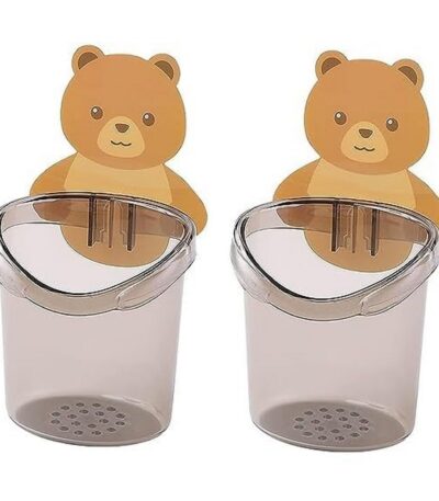 Teddy bear wall mounted toothbrush holder with tumbler stand and self adhesive