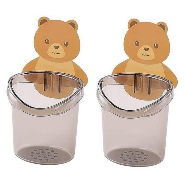 Teddy bear wall mounted toothbrush holder with tumbler stand and self adhesive