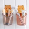 Cute teddy bear self adhesive toothbrush holder rack for bathroom