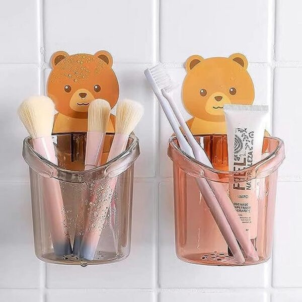 Cute teddy bear self adhesive toothbrush holder rack for bathroom