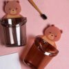 Teddy bear toothbrush holder with tumbler for wall mounted bathroom storage