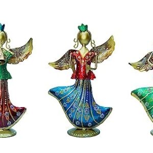 Colorful Rajasthani musician figurines metal showpiece for living room decoration