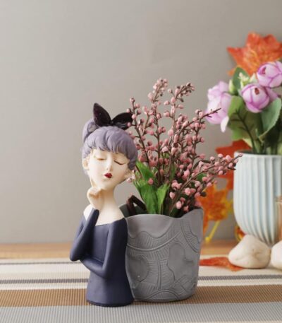 Artistic girl with basket centerpiece for interior décor