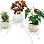 Modern white metal arch plant stand for home décor