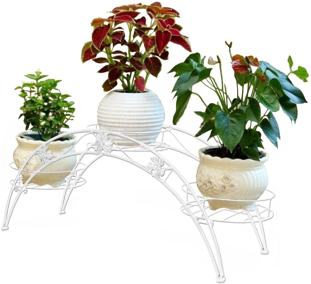 White Arch Design Metal Planter Stand for Indoor & Outdoor Decor Modern white metal arch plant stand for home décor