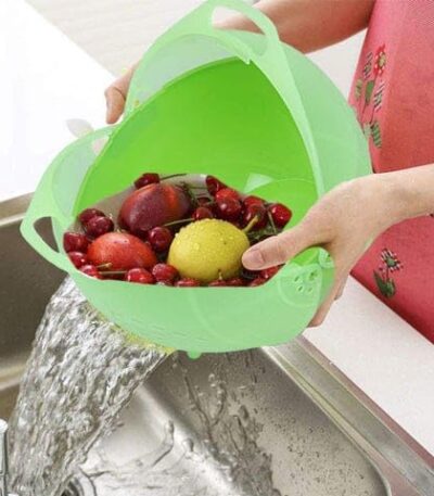 Plastic small size washing bowl strainer cum basket for fruits and vegetables
