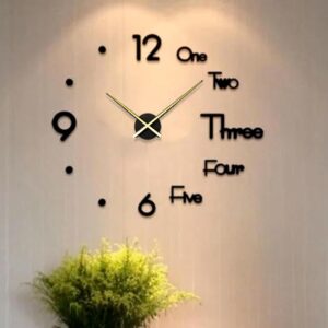 DIY 3D acrylic wall clock with golden easy visible hands for modern home décor