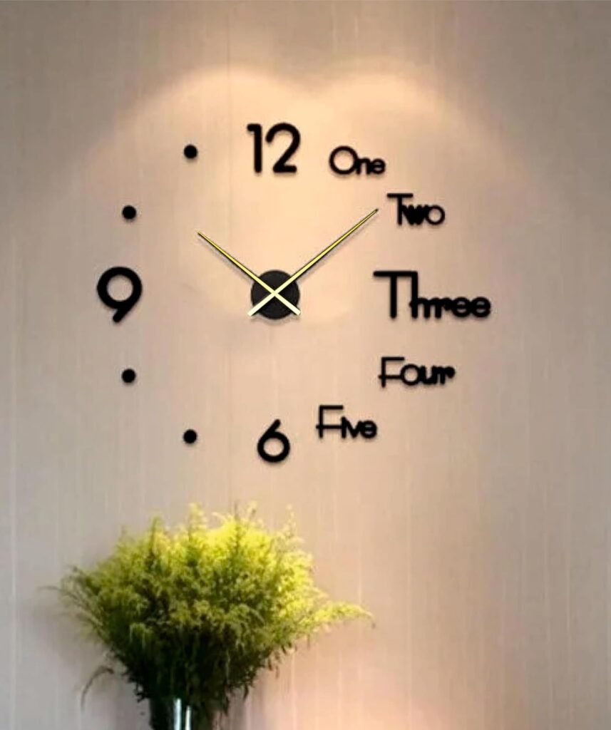 DIY 3D acrylic wall clock with golden easy visible hands for modern home décor