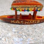 Traditional wooden shikara boat figurine Kashmiri handicraft décor