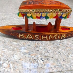 Traditional wooden shikara boat figurine Kashmiri handicraft décor
