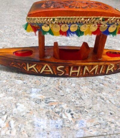 Traditional wooden shikara boat figurine Kashmiri handicraft décor