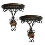 Wooden and iron antique floating corner wall shelf for home décor