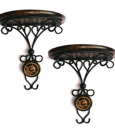 Wooden and iron antique floating corner wall shelf for home décor