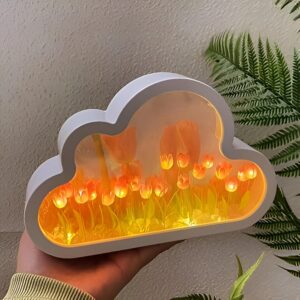 Cloud shape mirror tulip flower led lamp for modern home decor