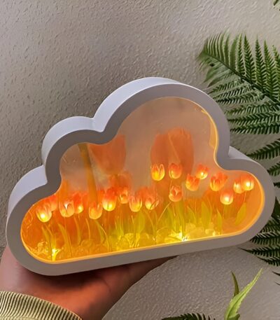 Cloud shape mirror tulip flower led lamp for modern home decor