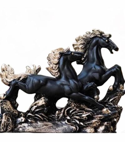 Two running horse statue showpiece symbolizing strength speed and success