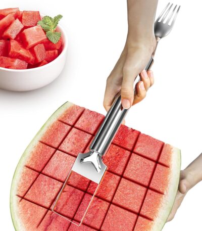 2 in 1 stainless steel fork cutter fruit slicer tool
