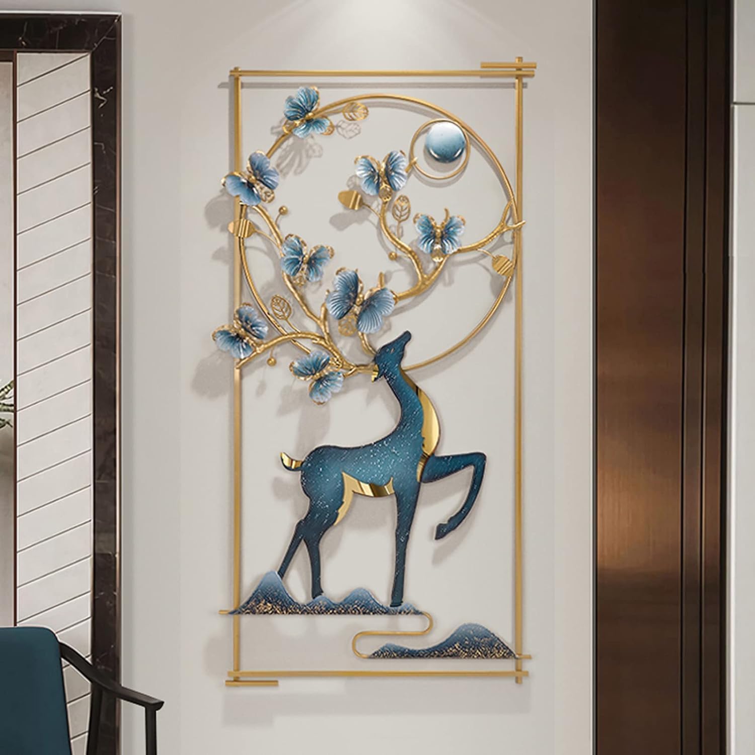 Wall Art Deer and Butterfly Metal Frame with LED Light deer and butterfly metal wall art frame with warm LED lights